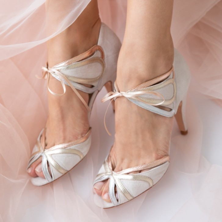 Rachel Simpson Ophelia Blush Ivory Suede Vintage Lace Up Sandals