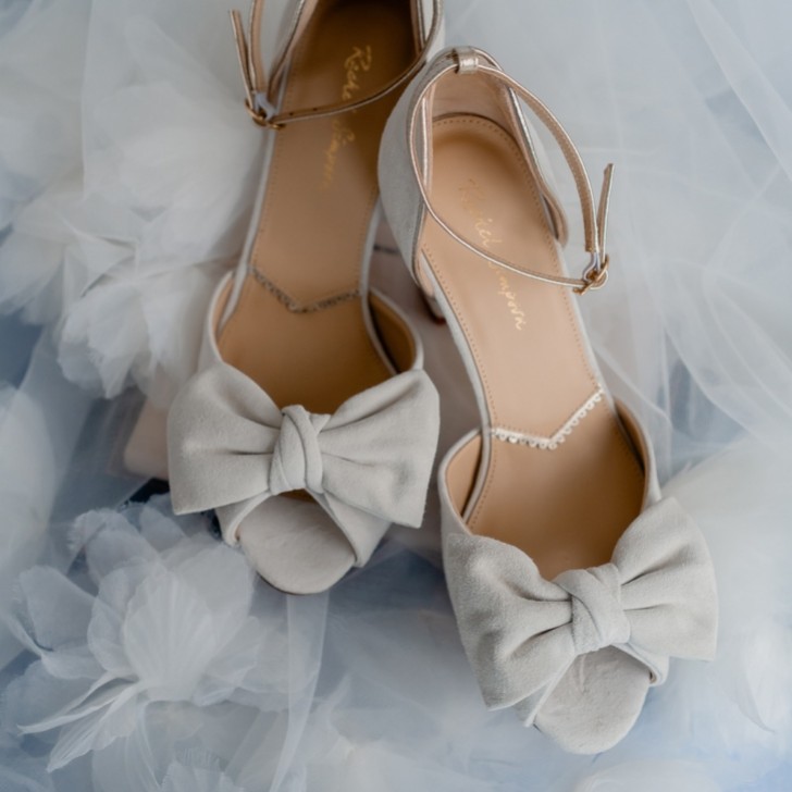 Rachel Simpson Romilly Ivory Suede Bow Block Heel Sandals