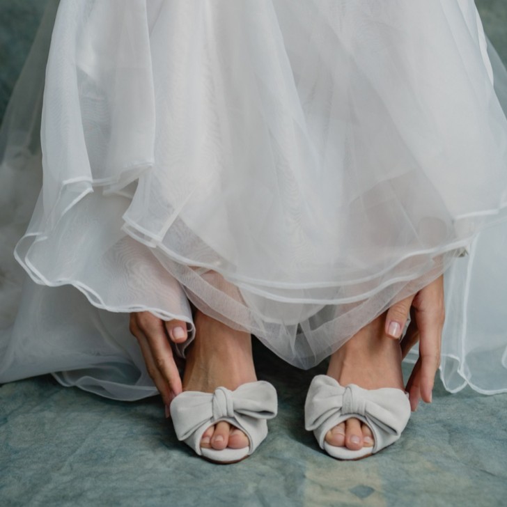 Rachel Simpson Romilly Ivory Suede Bow Block Heel Sandals