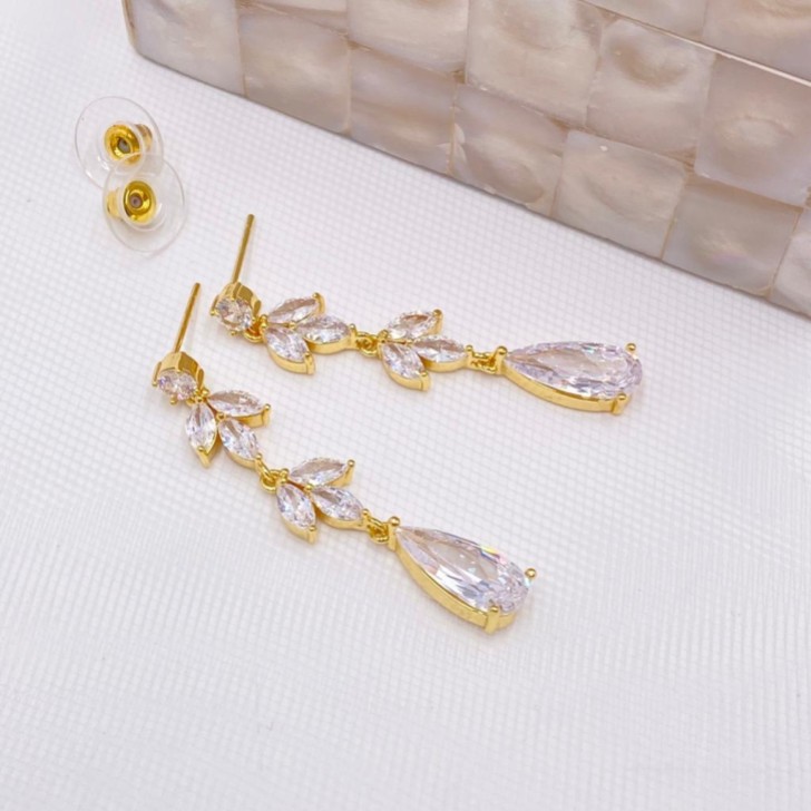 Radiance Gold Long Cubic Zirconia Drop Earrings 