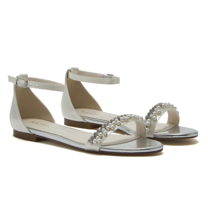 Rainbow Club Amyla Dyeable Ivory Satin Embellished Flat Wedding Sandals