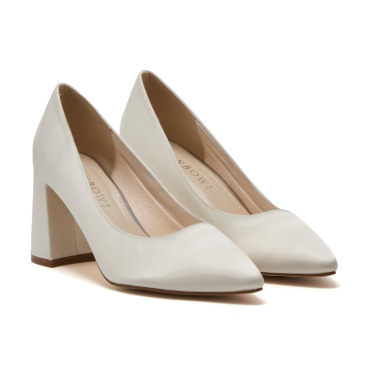 Rainbow Club Aria Dyeable Ivory Satin Block Heel Court Shoes
