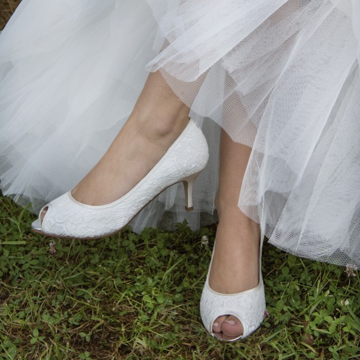 Rainbow Club Ava Dyeable Ivory Lace Peep Toe Wedding Shoes