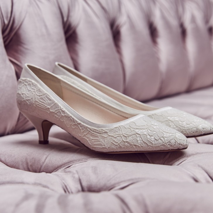 Rainbow Club Bobbie Dyeable Ivory Lace Low Heel Court Shoes