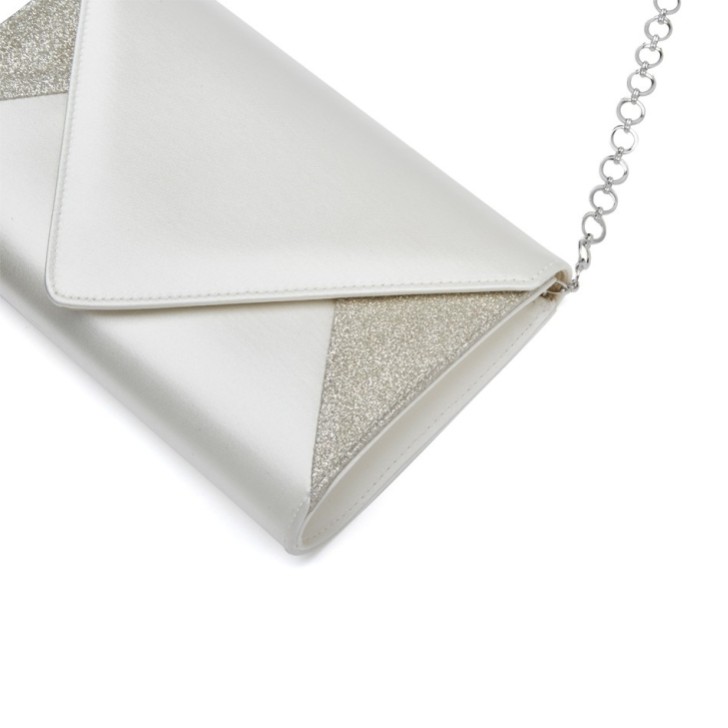 Rainbow Club Diane Dyeable Ivory Satin and Silver Glitter Envelope Clutch Bag