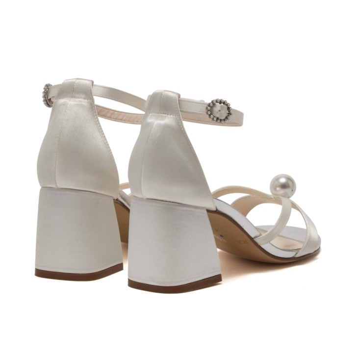 Rainbow Club Eliza Dyeable Ivory Satin Pearl Detail Block Heel Sandals