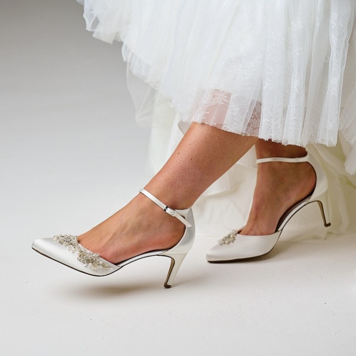 Rainbow Club Flori Ivory Satin Embellished Ankle Strap Shoes