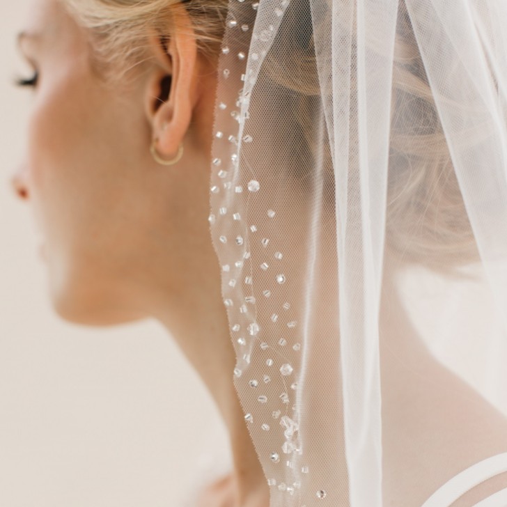Rainbow Club Foxglove Ivory Crystal and Beaded Edge Waist Length Veil