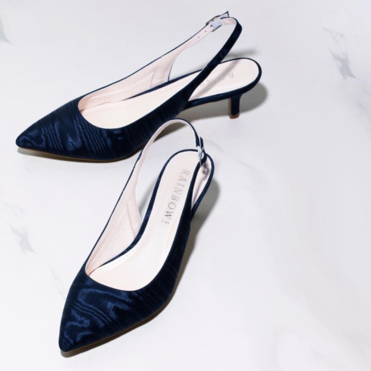 Rainbow Club Joni Navy Moiré Slingback Kitten Heels (talons aiguilles)