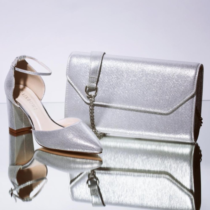 Rainbow Club Luna Silver Sparkle Wide Fit Ankle Strap Block Heels