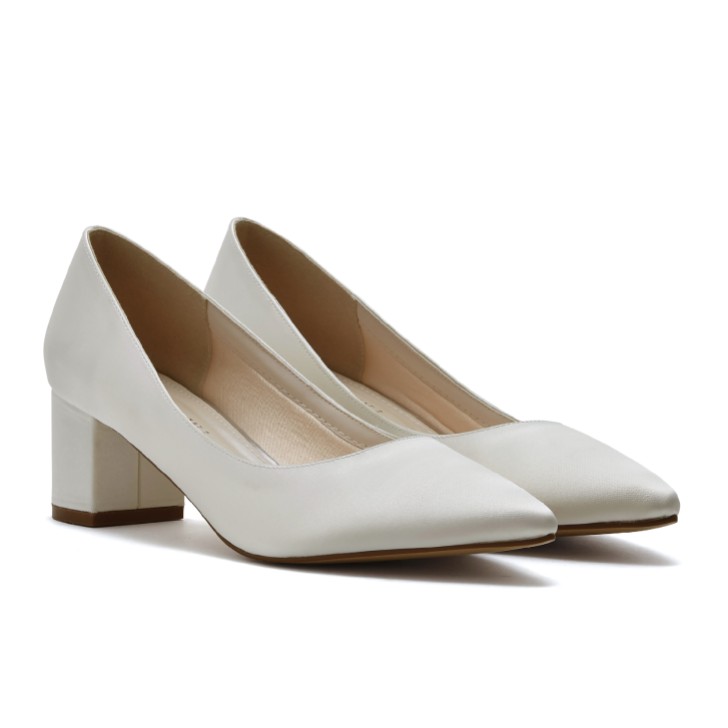 Rainbow Club May Dyeable Ivory Satin Low Block Heel Pointed Courts