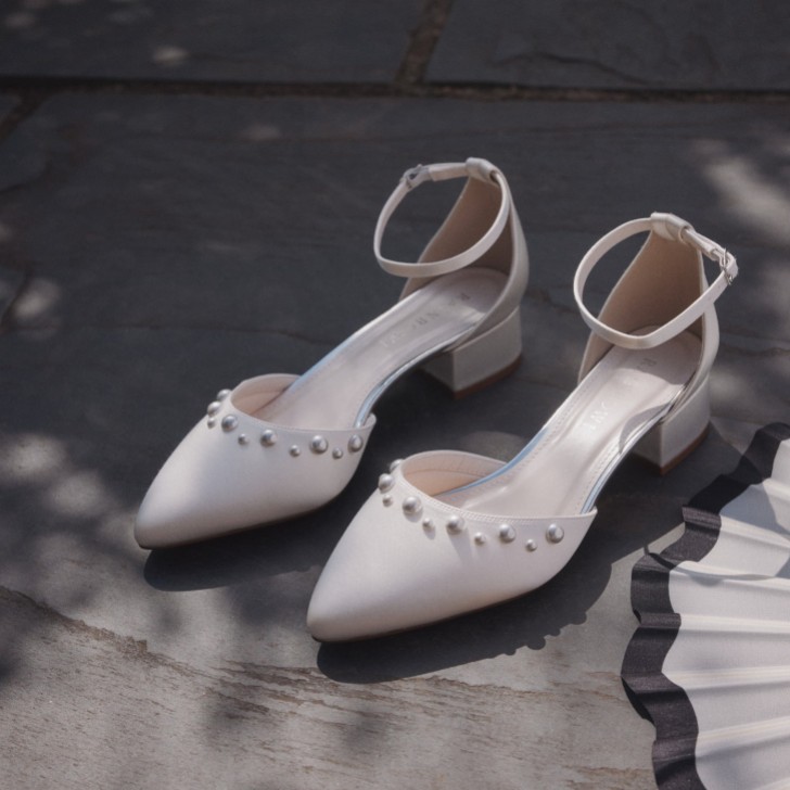 Rainbow Club Maya Low Dyeable Ivory Satin Pearl Block Heels