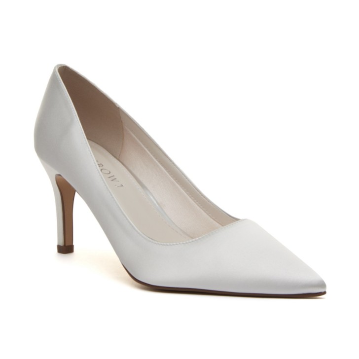 Rainbow Club Morgan II Dyeable Ivory Satin Mid Heel Pointed Court Shoes