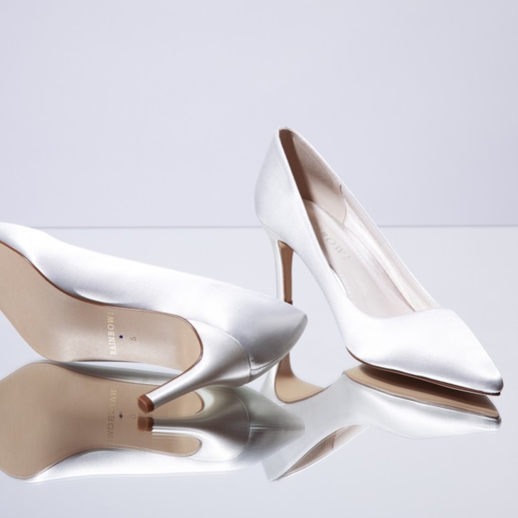 Rainbow Club Morgan II Dyeable Ivory Satin Mid Heel Pointed Court Shoes