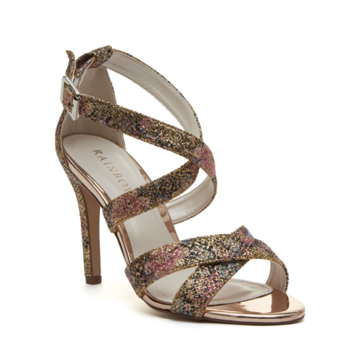 Rainbow Club Reese Gold Glitter Bomb Floral Strappy Sandals