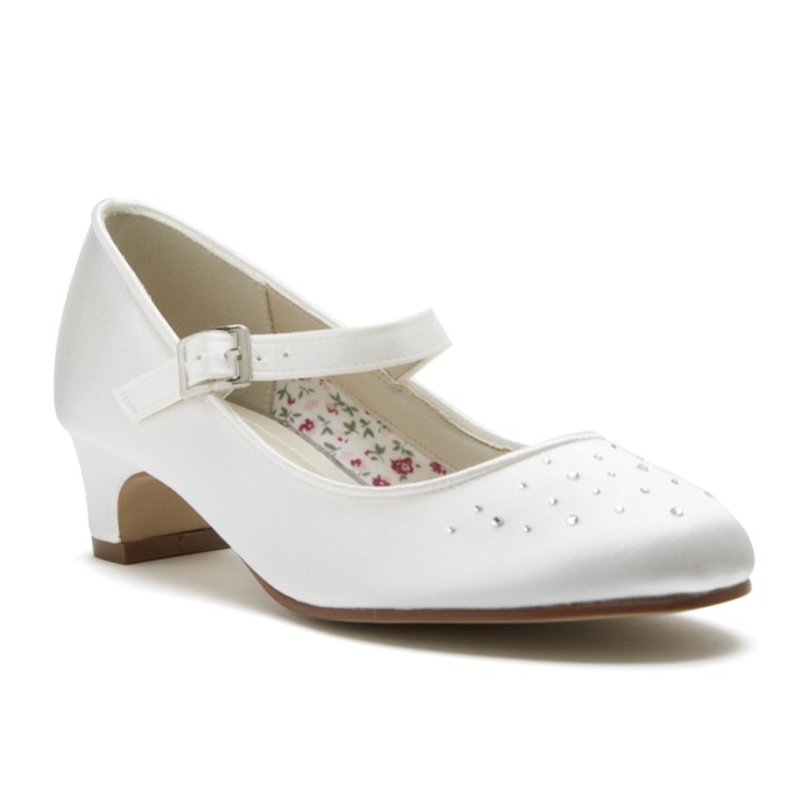Rainbow Club Verity Dyeable Ivory Satin and Crystal Kids Bar Shoes