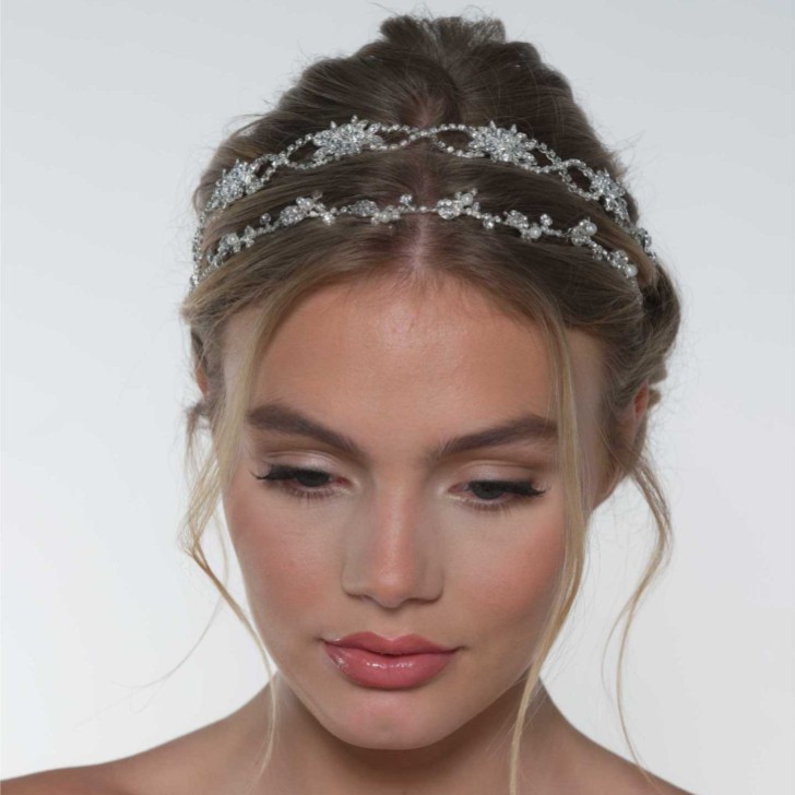 Rosalie Silver Crystal Double Wedding Hair Vine