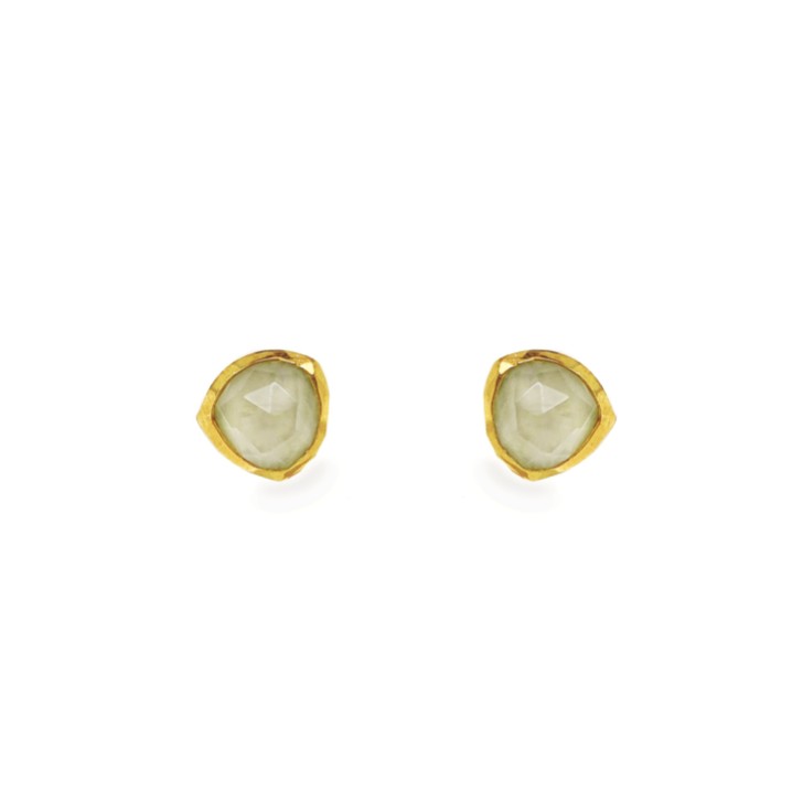 Sarah Alexander Lemongrass Prehnite Gold Stud Earrings