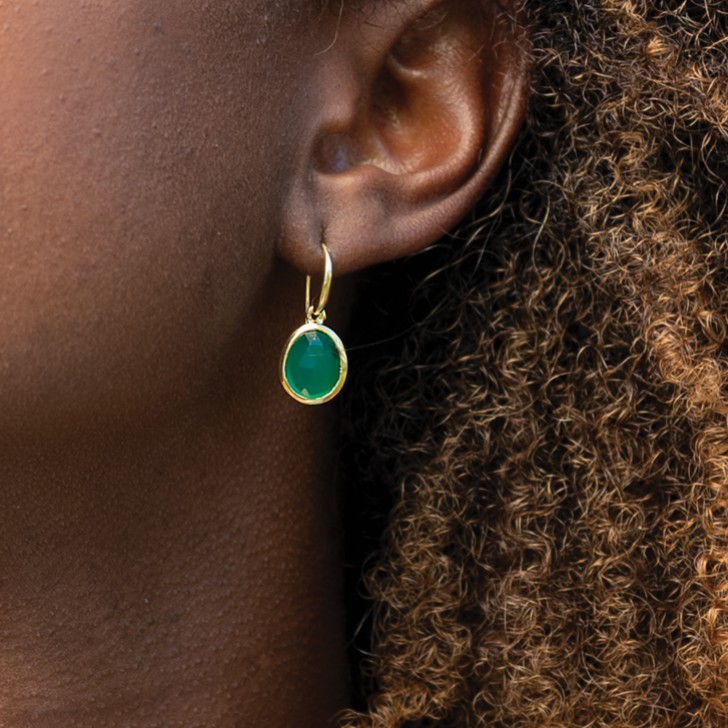 Sarah Alexander Nubia Green Onyx Gold Drop Earrings