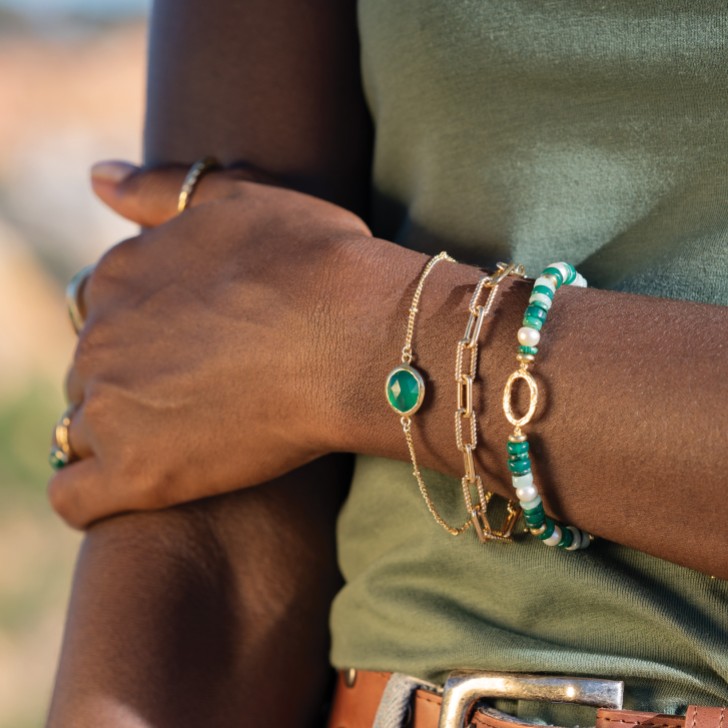 Sarah Alexander Nubia Green Onyx Gold Gemstone Bracelet
