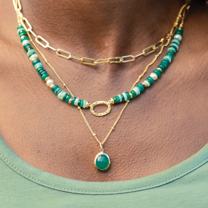 Sarah Alexander Nubia Green Onyx Gold Gemstone Necklace