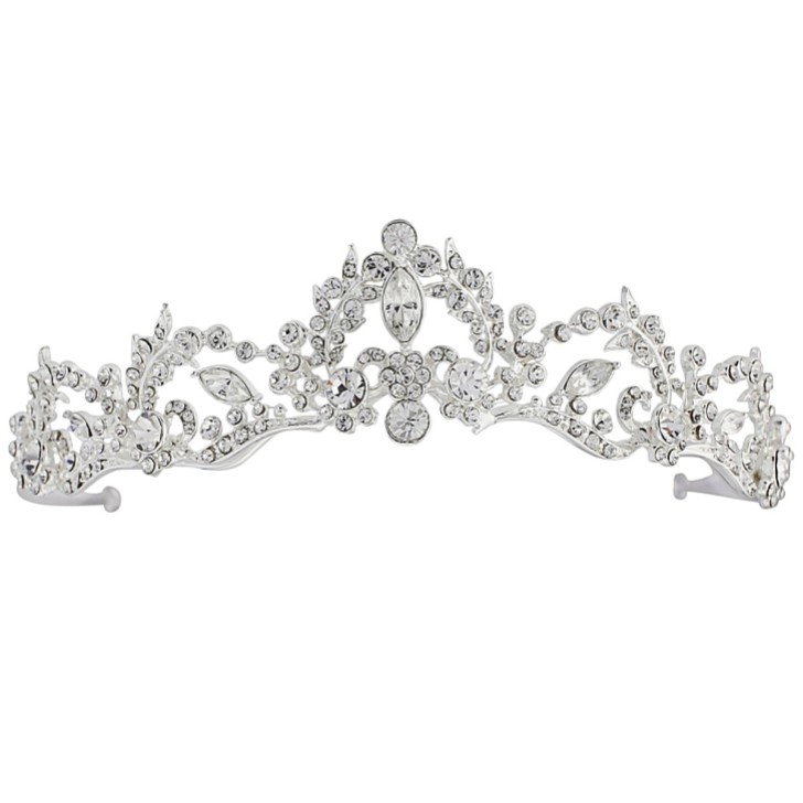 SassB Lavina Silver Vintage Inspired Crystal Embellished Wedding Tiara