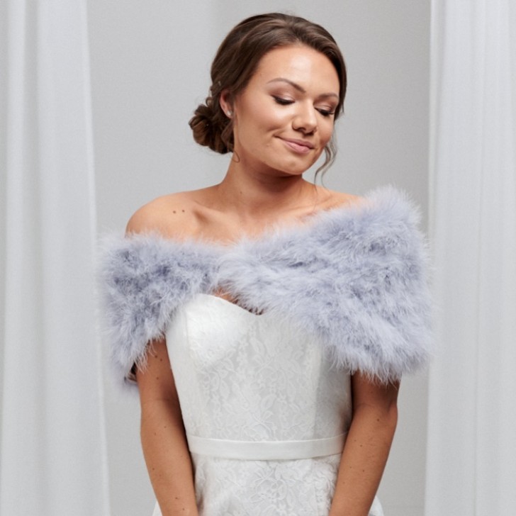 Scarlet Silver Grey Feather Bridal Stole