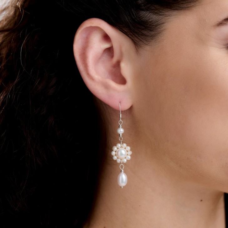 Selaina Floral Freshwater Pearl Chandelier Earrings