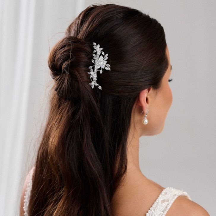 Sierra Silver Floral Crystal Wedding Hair Clip