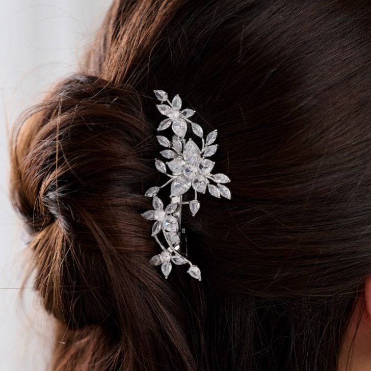 Sierra Silver Floral Crystal Wedding Hair Clip