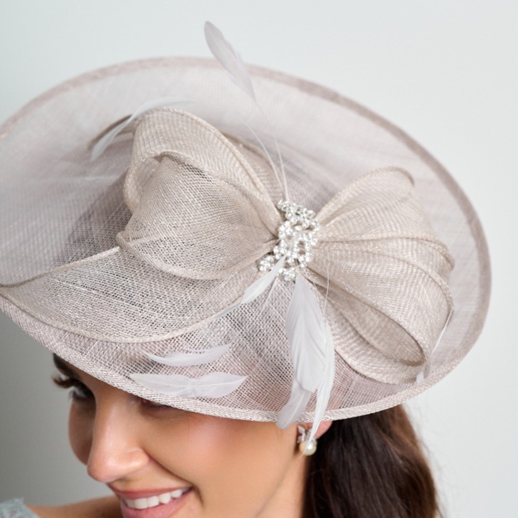 Silver Grey Diamante Bow Large Sinamay Disk Wedding Fascinator