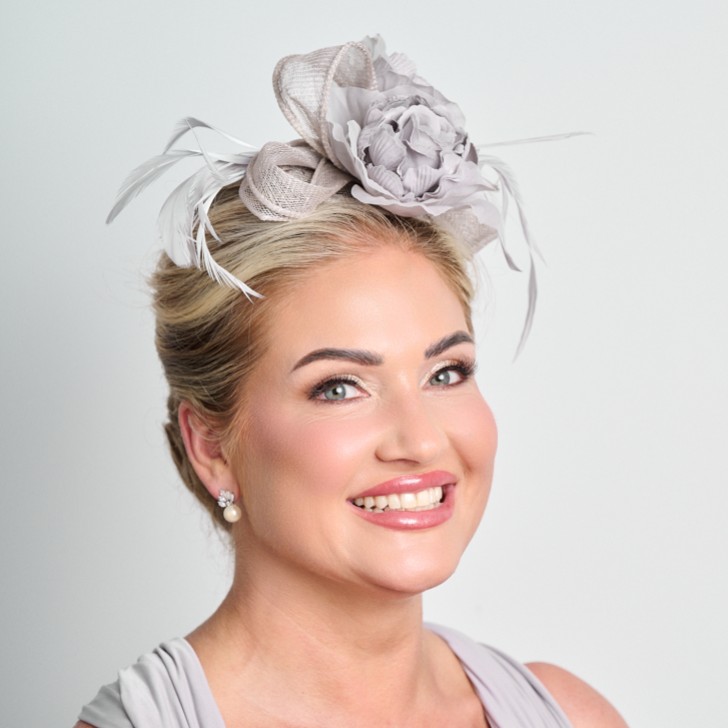 Silver Grey Floral Feather Wedding Fascinator