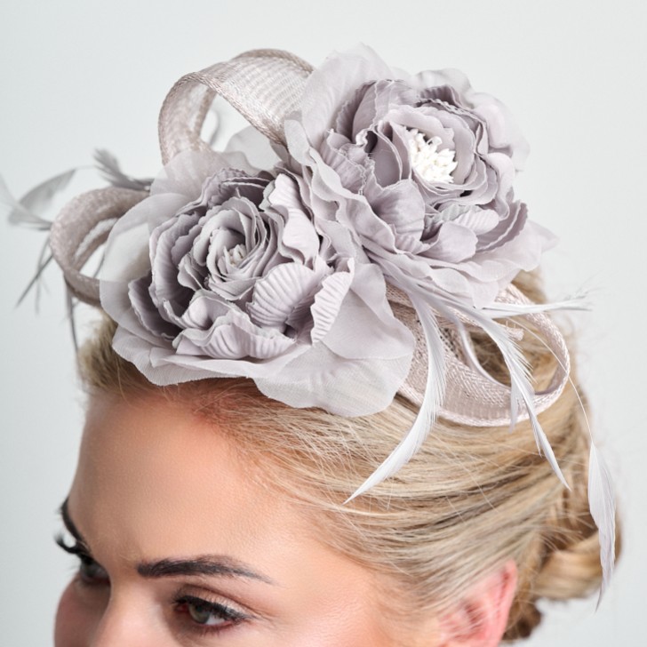 Silver Grey Floral Feather Wedding Fascinator
