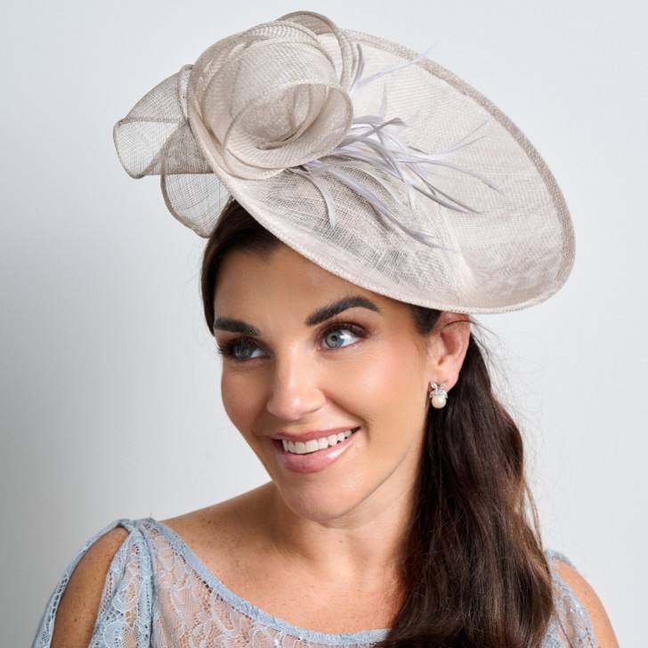 Silver Grey Large Sinamay Disk Wedding Fascinator