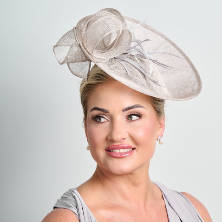 Silver Grey Large Sinamay Disk Wedding Fascinator