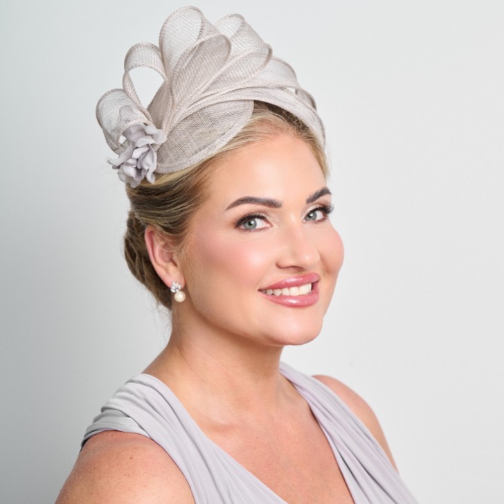 Silver Grey Simple Side Pleat Sinamay Wedding Fascinator