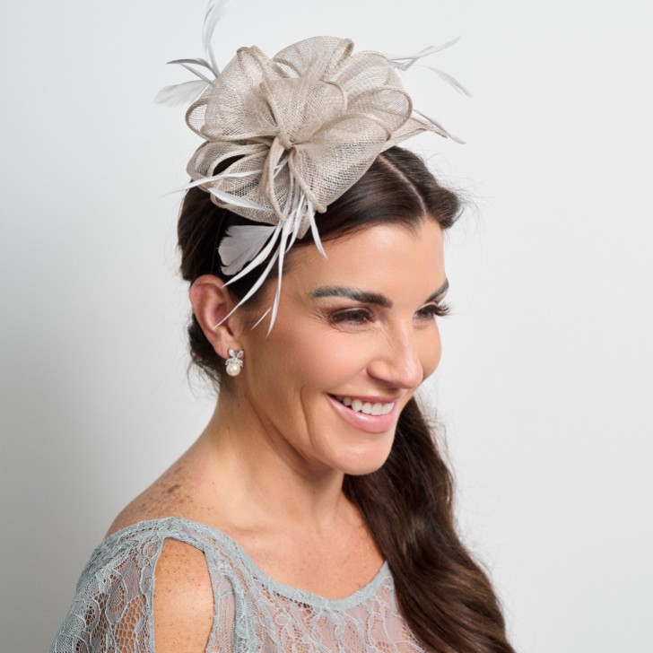 Silver Grey Sinamay and Feather Wedding Fascinator