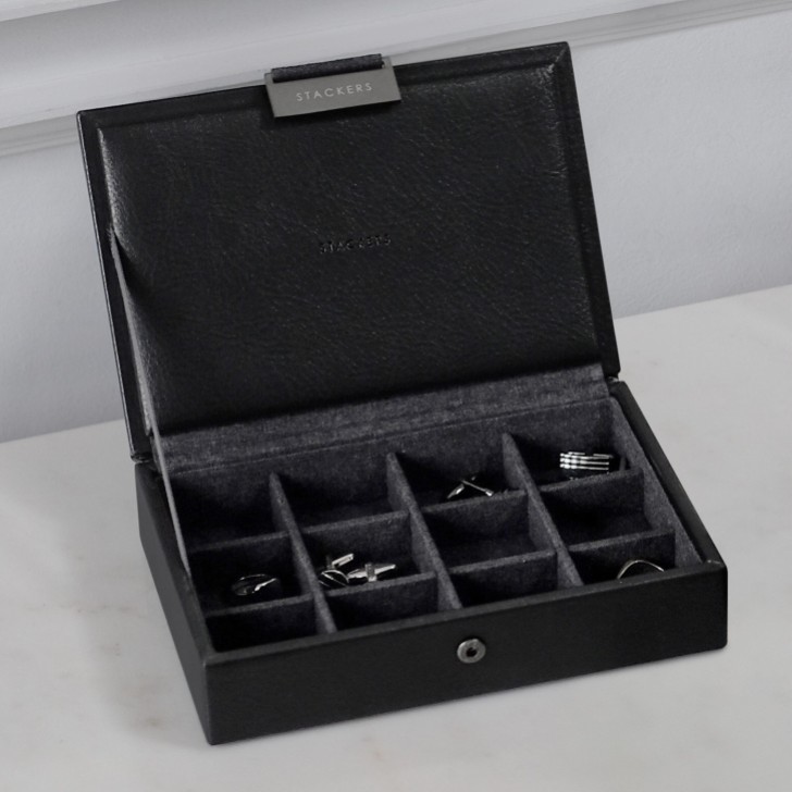 Stackers Black Faux Leather Cufflink Box