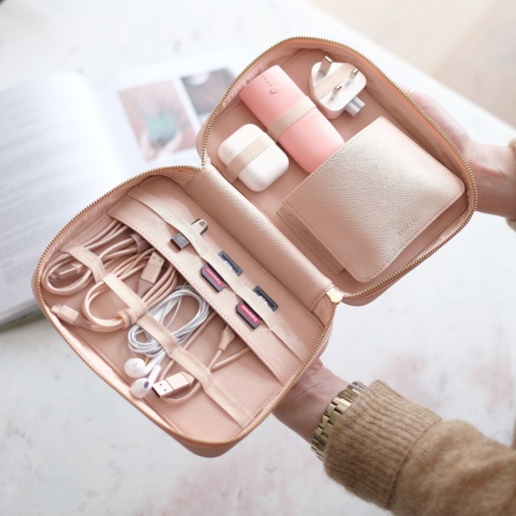 Stackers Blush and Gold Cable Tidy Organiser Bag