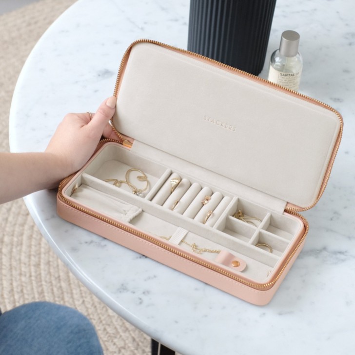 Stackers Blush and Rose Gold Sleek Necklace Zipped Travel Jewellery Box