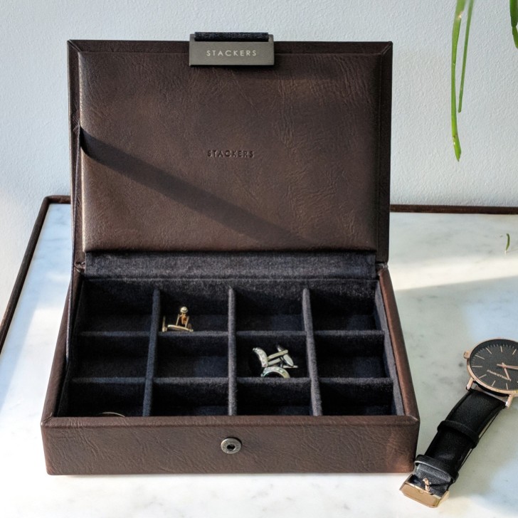 Stackers Brown Faux Leather Cufflink Box