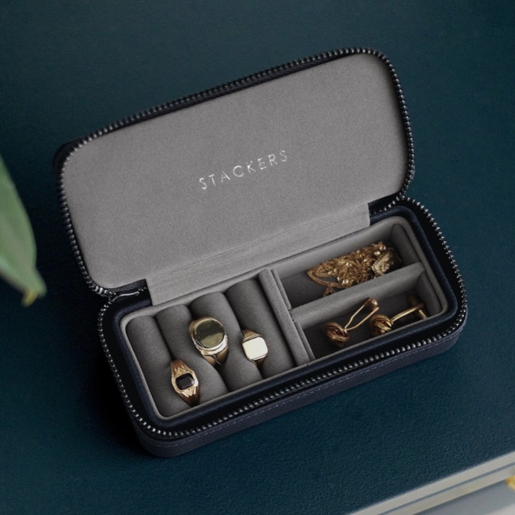 Stackers Men's Navy Zipped Travel Jewellery Box