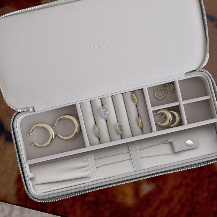 Stackers Pebble Gray Sleek Necklace Zipped Travel Jewelry Box