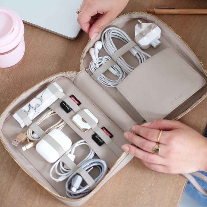 Stackers Taupe Cable Tidy Organizer Bag