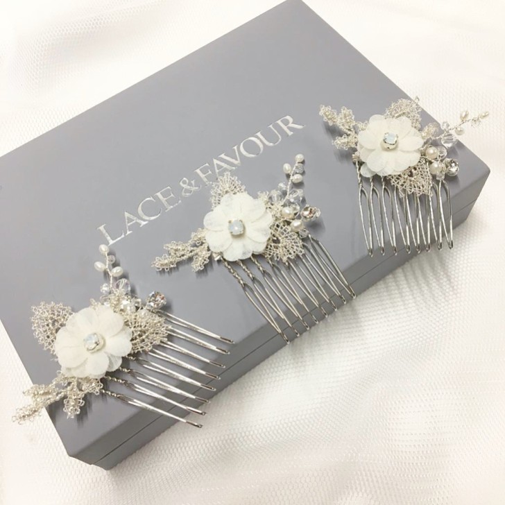 Tamsin Set of 3 Opal Crystal Flower Mini Combs