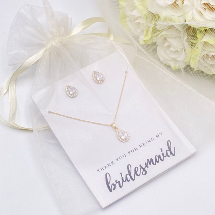 'Thank You For Being My Bridesmaid' Gold Crystal Stud Jewelry Set