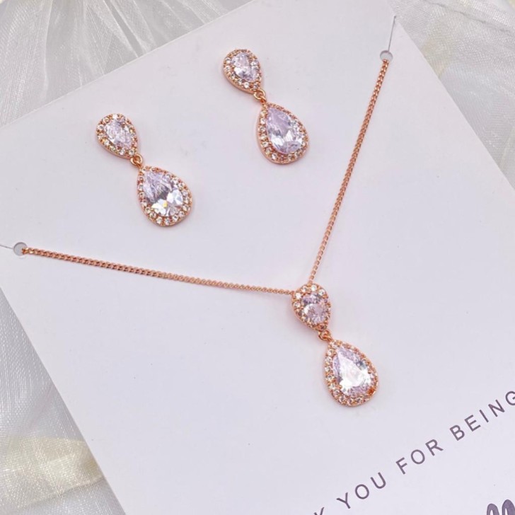 'Thank You For Being My Bridesmaid' Rose Gold Teardrop Crystal Jewelry Set