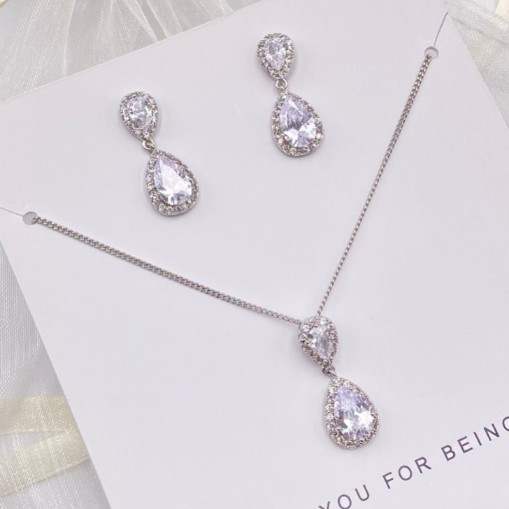 'Thank You For Being My Bridesmaid' Silver Teardrop Crystal Jewelry Set