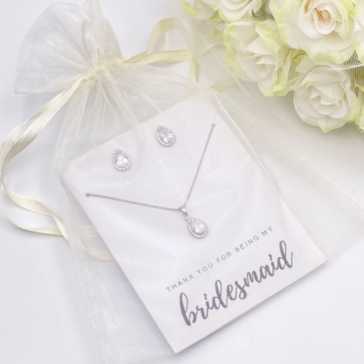 'Thank You For Being My Bridesmaid' Silver Crystal Stud Jewelry Set