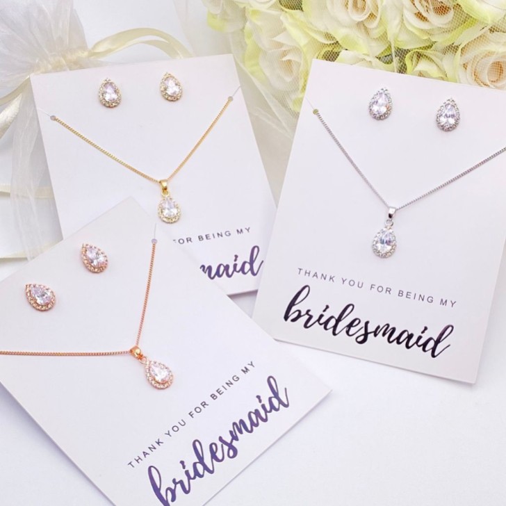 'Thank You For Being My Bridesmaid' Rose Gold Crystal Stud Jewellery Set